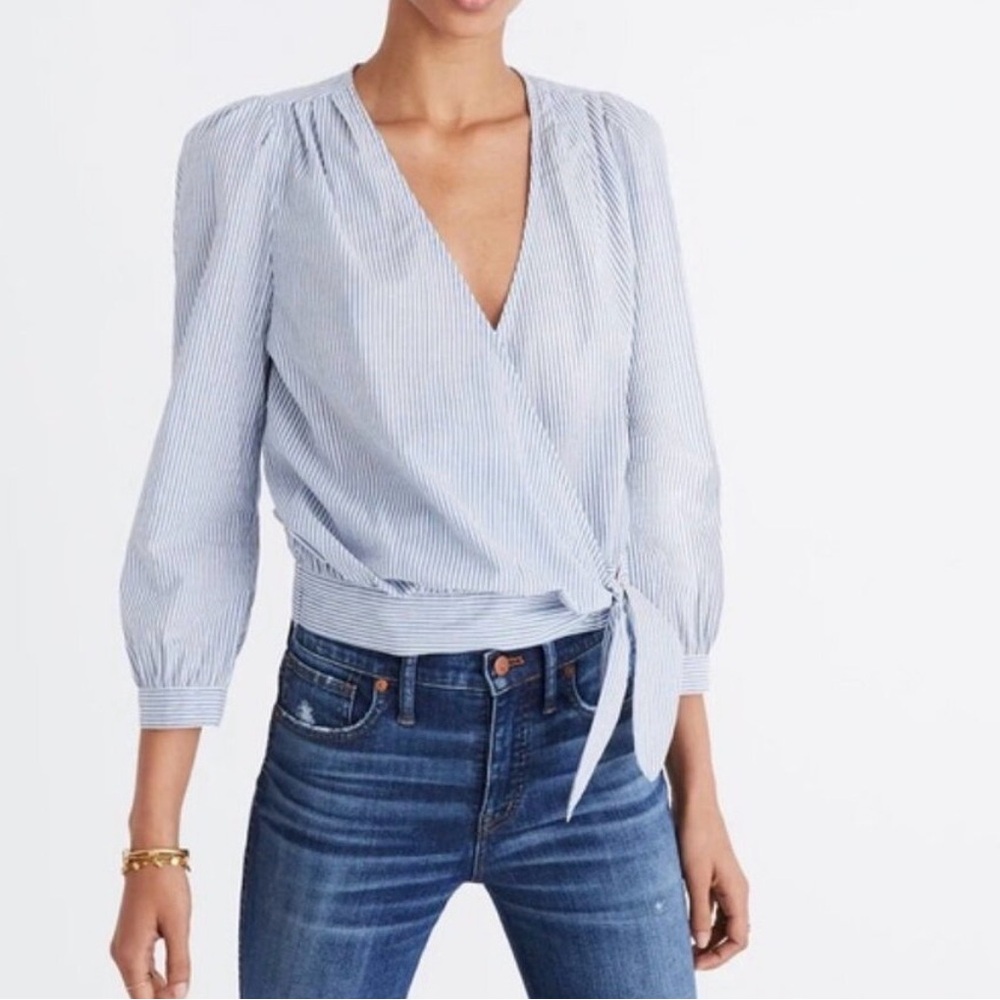 Madewell Blue & White Striped Wrap Top